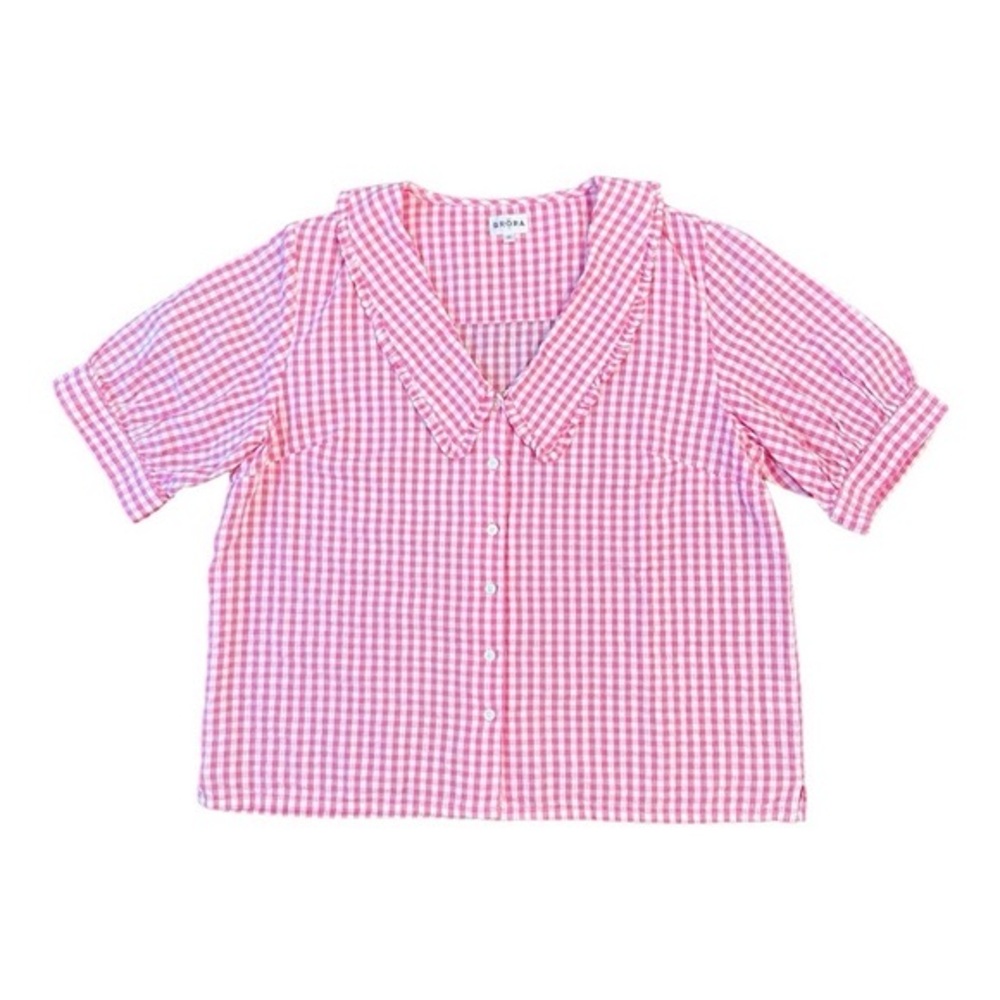 Brora Cotton Gingham Chelsea Collar Blouse Peony Pink size UK 18 / US 14